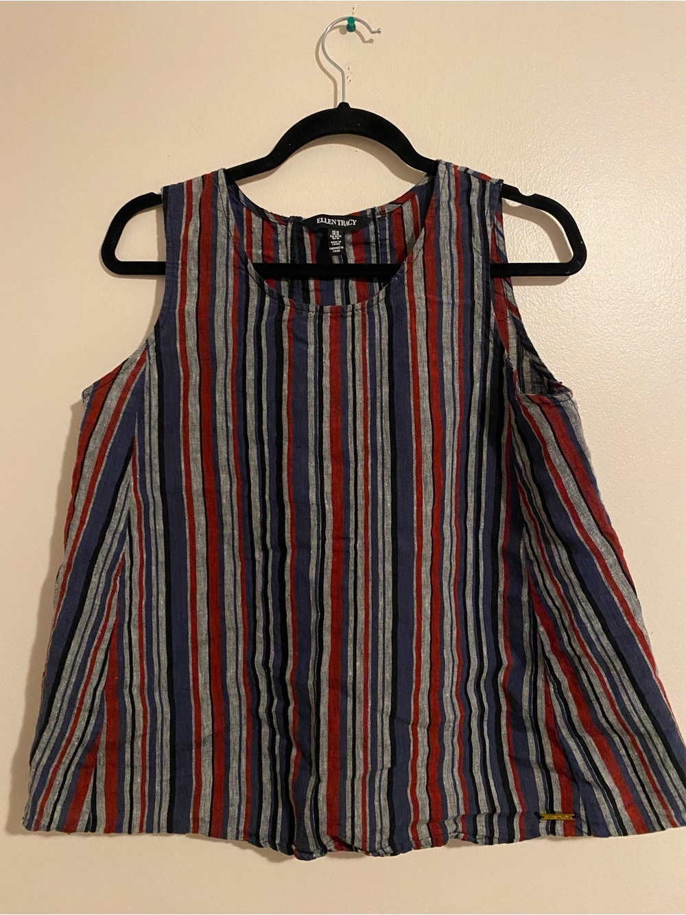 Ellen Tracy Red, Navy & Gray Striped Sleeveless Tank